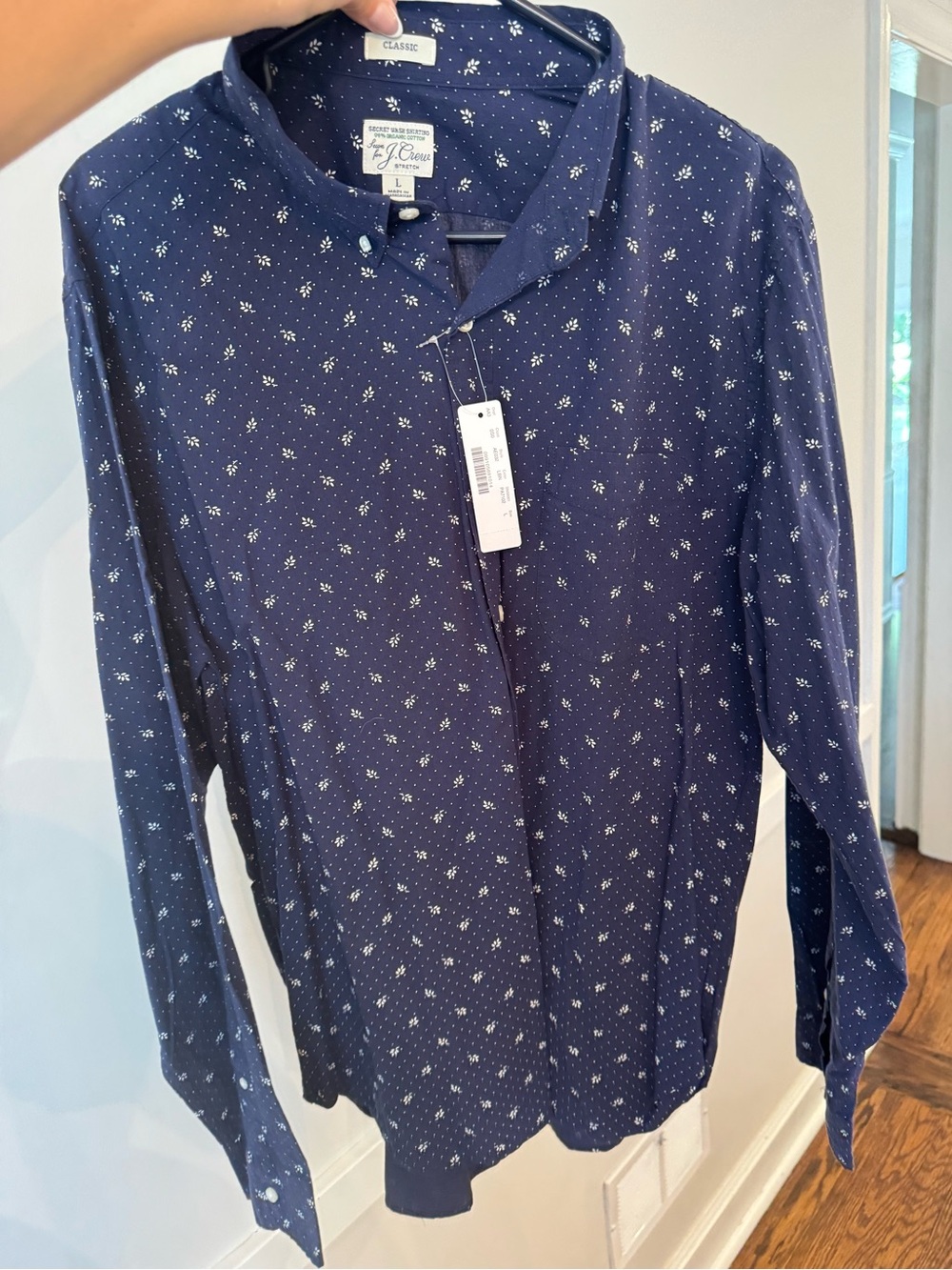 J. Crew Navy Button-Down with Tiny White Floral Print